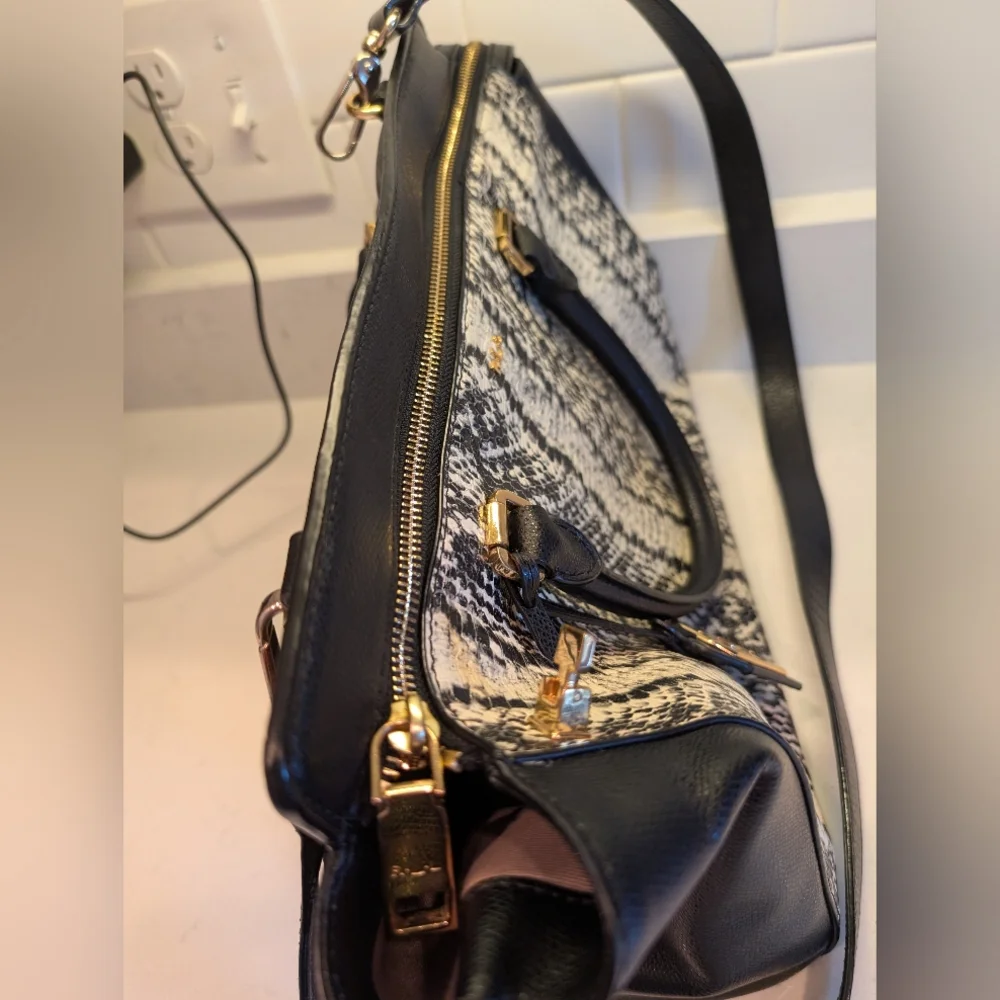 Lauren Ralph Lauren Whitby Black and White Snakeskin Satchel